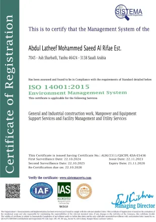 ISO 14001:2015 Environment Management System certificate